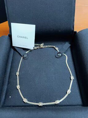 Chanel Gold Tone CC Station Chain Choker Necklace